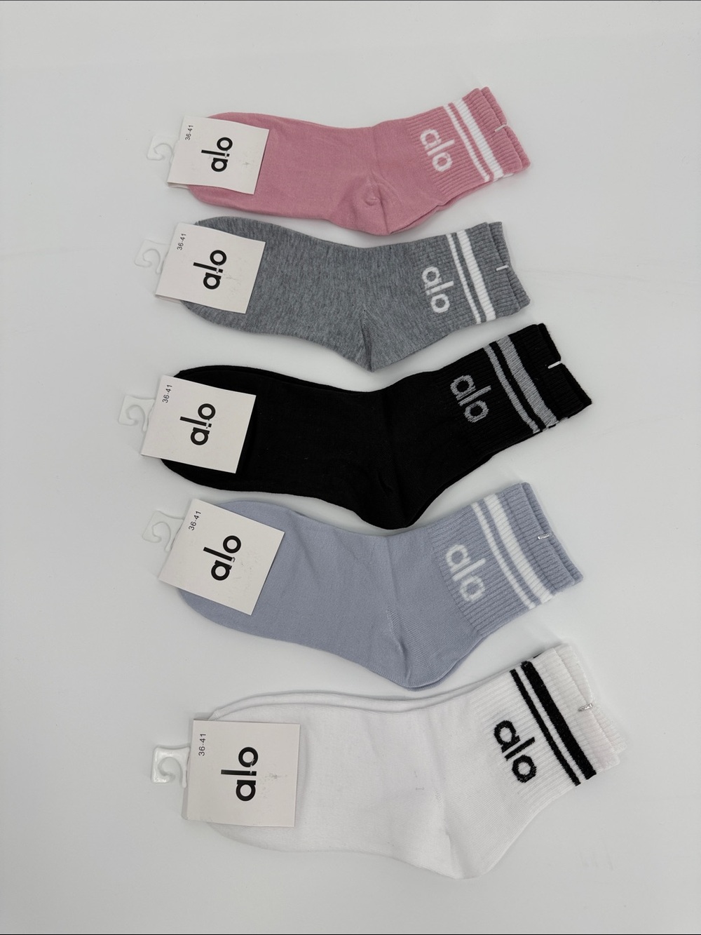 ALO Yoga Men’s Crew Athletic Socks - Pink, Gray, Black, Blue, White (5-Pack)